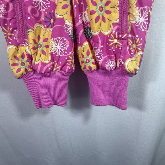 Hanna Andersson Pink Floral Hooded Lined Zipper Baby Snowsuit Size 60 US 3-6 M - Picture 9 of 10